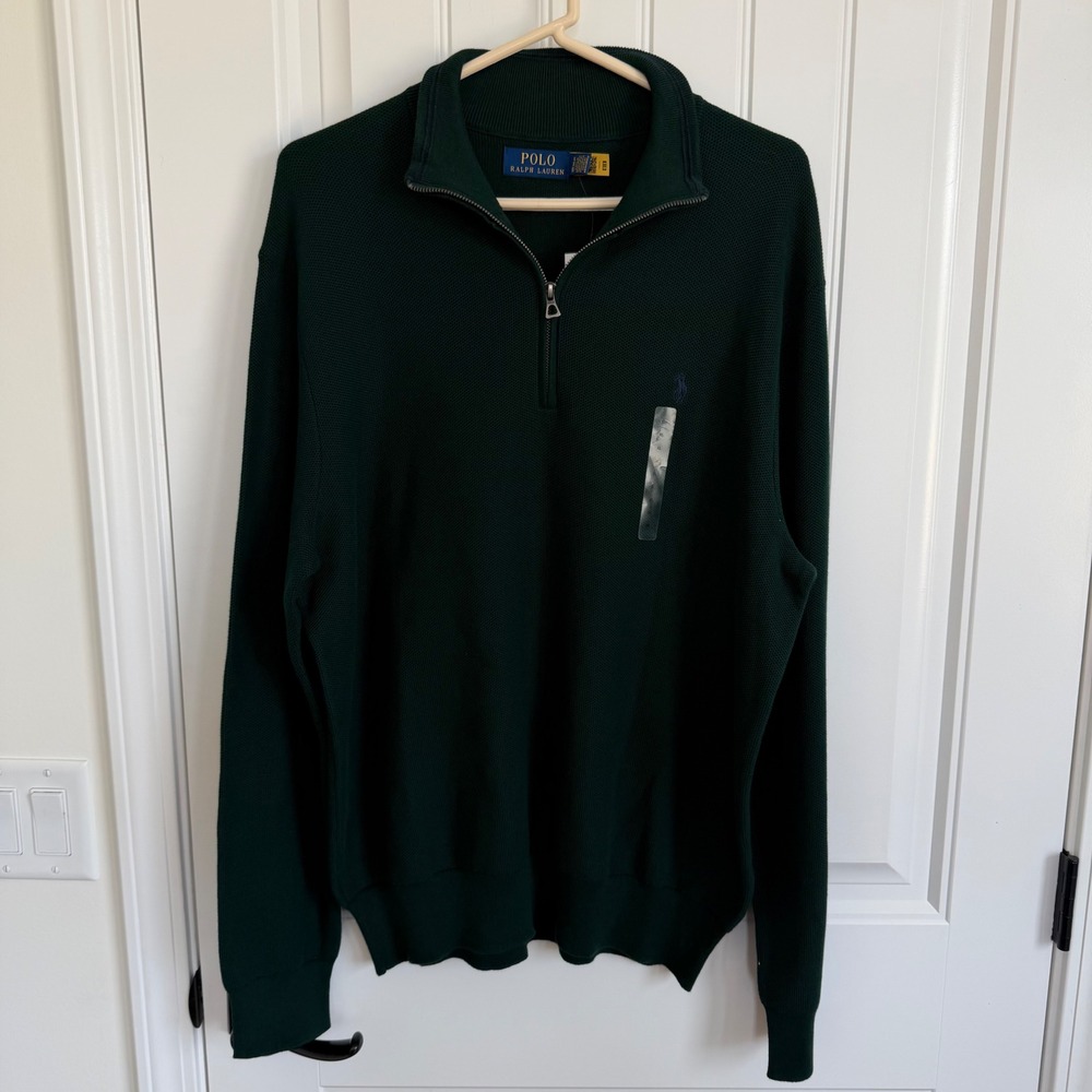 Polo Ralph Lauren Textured Dark Gren 1/4 Zip Pullover Sweater Men's XL NWT‎ - Picture 2 of 6